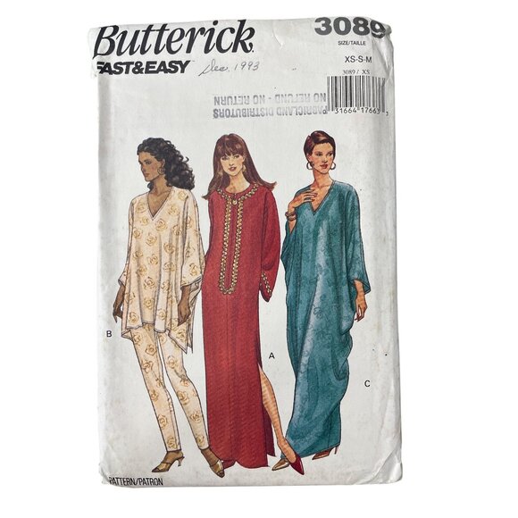 Butterick 3089 Miss Pattern Size XS Small Medium Caftan and Pants Vintage UNCUT - Picture 1 of 7